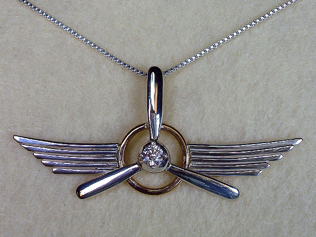 Sterling Silver 3-Bladed Prop Wings - Front